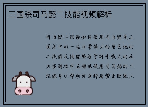 三国杀司马懿二技能视频解析