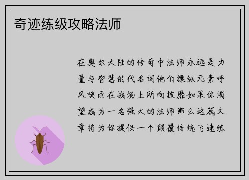 奇迹练级攻略法师